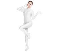 lucky baby store Women's One-piece Full Hands Full Feet Spandex Skin Tights Elastic Unitard Bodysuit (L, white)