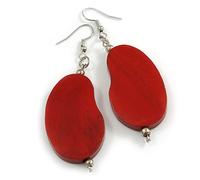 Lucky Beans Red Painted Wooden Drop Earrings/65mm Total Length