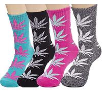 lucky ben 4pair-pack Marijuana Weed Leaf Printed Cotton High Socks, Mix Colors, fit for shoe size 7-11, C Match, L