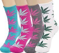lucky ben 4pair-pack Marijuana Weed Leaf Printed Cotton High Socks, Mix Colors, fit for shoe size 7-11, A Match, L