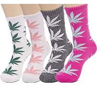 lucky ben 4pair-pack Marijuana Weed Leaf Printed Cotton High Socks, Mix Colors, fit for shoe size 7-11, D Match, Large