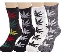 Lucky Ben 4pair-pack Marijuana Weed Leaf Printed Cotton High Socks, Mix Colors, fit for shoe size 7-11 - black - Large