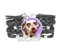 Lucky Big Eyes Dalmatian Dog Love Adjustable Leather Braided Bracelet Black