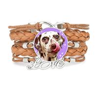 Lucky Big Eyes Dalmatian Dog Love Adjustable Leather Braided Bracelet Brown