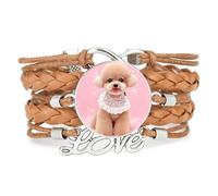 Lucky Big Eyes Teddy Dog Love Adjustable Leather Braided Bracelet Brown