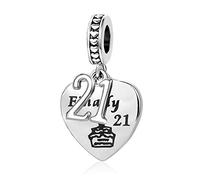 Lucky Birthday Number 12 16 18 21 Love Heart Dangle Charm Compatible with Pandora Charms Bracelets Women Family Daughter Granddaughter