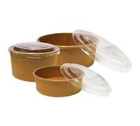LUCKY BOY 50 Pack | 1300ml Kraft Brown Takeaway Containers with Lids | Reusable Stackable Meal Prep Boxes | Heavy Duty Bowls for Soup, Salad & Noodles (Round 1300ml)