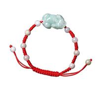 Lucky Bracelet, Bracelets,Bracelets for Women,Feng Shui Green Jade Bracelet for Women Genuine Jade Pixie Brave Year of The Lunar New Year Hand-Woven Red Rope