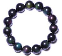 Lucky Bracelet, Feng Shui Bracelet, Feng Shui Black Bracelet,Black Couple Bracelet Natural Rainbow Eye Black Bead Crystal for Women Men,14mm