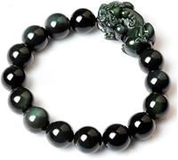 Lucky Bracelet, Feng Shui Bracelet,Feng Shui Black Bracelet,Natural Black Gemstone Energy Bracelet Piyao Bracelet Adjustable Elastic Bead Ward for Women Men Jewelry,