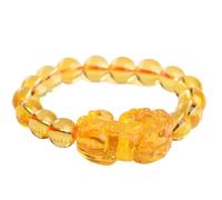 Lucky Bracelet, Feng Shui Bracelet,Feng Shui Yellow Quartz Pixiu Pi Yao Bracelet Wealth Crystal Bracelet Attracts Wealth Yellow Bracelet Ward Couple Bracelet Amulet(14mm)