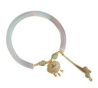 Lucky, Bracelets,Bracelets For Women,Feng Shui Green Jade Bangle for Women Genuine Agate Chalcedony Auspicious Clouds Fortune Lock White Tinker S925 Silver Gold-Plated