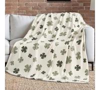 Lucky Brand 50" x 70" Plush Throw Blanket, Clover Toss Ivory Blanket for Sofa or Bed