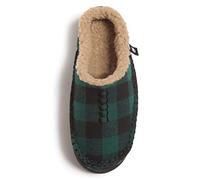 Lucky Brand Boys Buffalo Plaid Memory Foam Clog Slippers, Non Slip Rubber Sole House Shoes, Kids Cozy Fluffy Bedroom Clogs, Hunter Green, 4 Big Kid