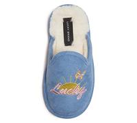 Lucky Brand Girls Micro Suede Fluffy Rubber Sole Slippers Faux Fur Lined Indoor Outdoor Slippers, blue, 13 Little Kid
