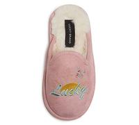 Lucky Brand Girls Micro Suede Fluffy Rubber Sole Slippers Faux Fur Lined Indoor Outdoor Slippers, rose, 2-3 US Little Kid
