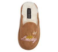 Lucky Brand Girls Micro Suede Fluffy Rubber Sole Slippers Faux Fur Lined Indoor Outdoor Slippers, skin-coloured, 13 US Little Kid