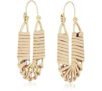 Lucky Brand Leather Woven and Beaded Hoop Earrings, Two Tone, One Size, One Size, Brass, No Gemstone, One Size, Brass, No Gemstone