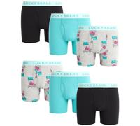 Lucky Brand Men's Boxer Briefs - 6 Pack Soft Stretch Boxers for Men (S-XL), Black/Print/Tiffany Blue, S