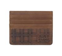 Lucky Brand Men's Embossed Leather Card Case, Plaid Embossed Leather - Brown, One Size