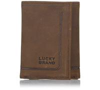 Lucky Brand Men's Embossed Trifold and L-fold Wallet (Available in Cotton Canvas Or Leather), Grooved Leather - Brown, One Size