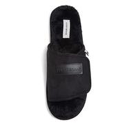 Lucky Brand Mens Microsuede Memory Foam Open Toe Cool Adjustable Strap Indoor Outdoor Slippers, black, Medium