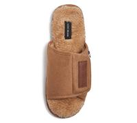 Lucky Brand Mens Microsuede Memory Foam Open Toe Slippers, Cool Adjustable Strap Indoor Outdoor House Sliders for Men, Tan, L