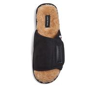 Lucky Brand Mens Microsuede Memory Foam Open Toe Slippers, Cool Adjustable Strap Indoor Outdoor House Sliders for Men, Black, M