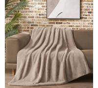Lucky Brand Solid Rabbit Mink Faux Fur Throw Blanket, Plush Faux Fur Blanket for Sofa or Bed, 50"x70", Tan