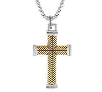 Lucky Brand Stainless Steel Cross Necklace for Men 24"", Two-Tone Cross Pendant Necklace, Cross Jewelry