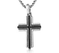Lucky Brand Stainless Steel Cross Necklace for Men 24", Two-Tone Pendant Necklace, Cross Jewelry