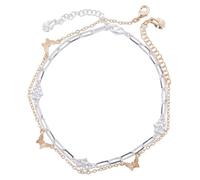 Lucky Brand Women Flower Butterfly Anklet Two Tone One Size