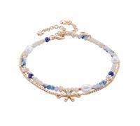 Lucky Brand Women's Beaded And Flower Chain Anklet Set, Gold, Unsized