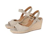 Lucky Brand Women's Mindra Wedge Sandal, Natural/Plat, 4.5 UK