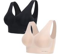 Lucky Brand Women's Seamless Wire-Free Comfort Lounge Bra Multi-Pack Sports, Opaque, (2-Pack) Nude/Black, S (Pack of 2)