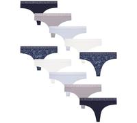 Lucky Brand Women's Underwear - 10 Pack Microfiber Thong Panties (S-XL), Blue Iris/Gardenia/Silver Sconce/Blue/Multi, Large