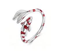 Lucky Carp Enamel Open Adjustable Ring,Fish Ring,Koi Fish Ring for Women,Good Fortune Jewelry Gift for Women (Silver)