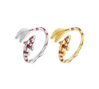 Lucky Carp Enamel Open Adjustable Ring,Fish Ring,Koi Fish Ring for Women,Good Fortune Jewelry Gift for Women (Silver + Gold)