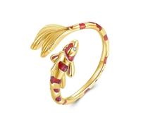 Lucky Carp Enamel Open Adjustable Ring,Fish Ring,Koi Fish Ring for Women,Good Fortune Jewelry Gift for Women (Gold)