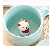 Lucky Cat 3D Cute Cartoon Animal Ceramics Coffee Cup - World's Greatest father, 8 OZ Coffee Mugs - Gift for Best Dad Mom Husband Wife Uncle Aunt Grandpa Grandma Ever Ceramic Mug White