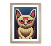 Lucky Cat Abstract Framed Print for Living Room Bedroom Home Office Décor, Wall Art Picture Ready to Hang, Oak A2 Frame (64 x 46 cm)