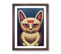 Lucky Cat Abstract Framed Print for Living Room Bedroom Home Office Décor, Wall Art Picture Ready to Hang, Walnut A2 Frame (64 x 46 cm)