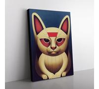 Lucky Cat Abstract Gold, Purple, Blue Canvas Wall Art Print Ready to Hang, Framed Picture for Living Room Bedroom Home Office Décor, 76x50 cm (30x20 Inch)