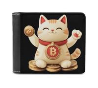 Lucky Cat and Bitcoin Printed Bifold Wallet with Hidden Compartments Pocket Money and Credit Card Holder for Men Women