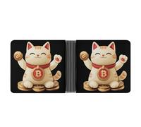 Lucky Cat and Bitcoin Printed Bifold Wallet with Hidden Compartments Pocket Money and Credit Card Holder for Men Women