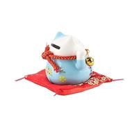Lucky Cat Ceramic Money Box, Maneki Neko Feng Shui Coin Bank, Desk Decoration (Blue)