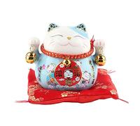 Lucky Cat Coin Bank, 4.5 Inch Ceramic Maneki Neko Lucky Cat Cute Bring Luck Good Wish Fortune Cat Saving Pot Desk Decoration Gift(blue cat)