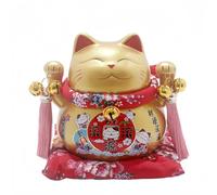 Lucky Cat Coin Bank Style Ornately Decorated Porcelain Ceramic Maneki Neko Chinese Feng Shui Lucky Fortune Cat Figurine (Blessing-B)