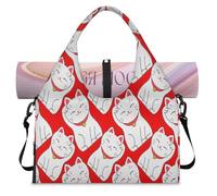 Lucky Cat Cute Sports Duffel Bag for Women Men Japan Cat Weekend Overnight Bag with Shoe Compartment Shoulder Tote Luggage Bag for Yoga Gym Travel