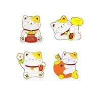 Lucky Cat Enamel Pins Set of 4 - Fortune & Happiness Maneki Neko Brooches - Alloy Lapel Pins for Good Luck, Blessing & Prosperity - Ideal Birthday, New Year & Business Opening Gift